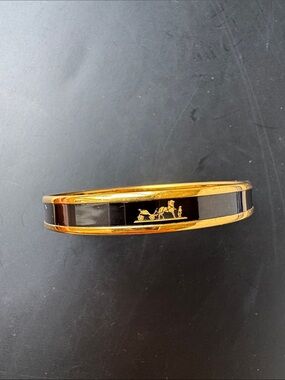 Hermes Black and Gold Enamel Bangle Bracelet